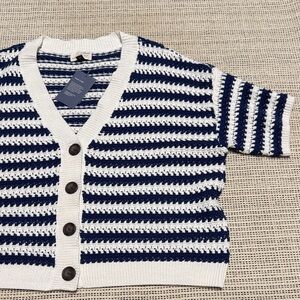 🎯60% OFF! Universal Thread Crochet Striped Blue Short Sleeve Cardigan Sweater